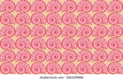 Sea shell seamless pattern background. Colorful repetitive nautilus conch