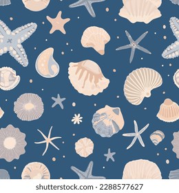 sea shell seamless pattern. Hand drawn seashells 