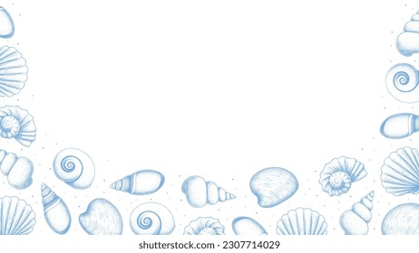 Sea Shell Seamless Pattern hand drawn in pointilism technique