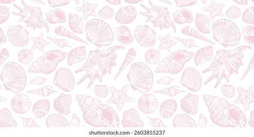Sea shell seamless pattern. Trendy minimal summer marine design background