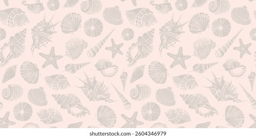 Sea shell seamless pattern. Trendy minimal summer marine design background