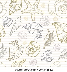 Sea shell seamless pattern. Vector illustration
