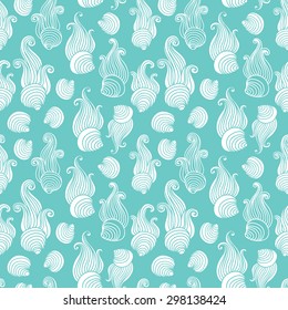 Sea shell seamless vector pattern.