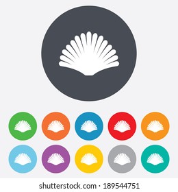 Sea shell sign icon. Conch symbol. Travel icon. Round colourful 11 buttons. Vector