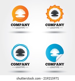 Sea shell sign icon. Conch symbol. Travel icon. Business abstract circle logos. Icon in speech bubble, wreath. Vector