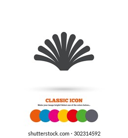 Sea shell sign icon. Conch symbol. Travel icon. Classic flat icon. Colored circles. Vector