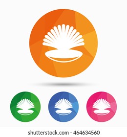 Sea shell sign icon. Conch symbol. Travel icon. Triangular low poly button with flat icon. Vector