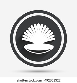 Sea shell sign icon. Conch symbol. Travel icon. Circle flat button with shadow and border. Vector