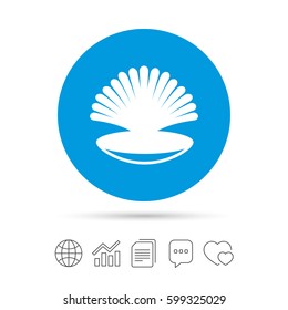 Sea shell sign icon. Conch symbol. Travel icon. Copy files, chat speech bubble and chart web icons. Vector