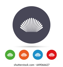 Sea shell sign icon. Conch symbol. Travel icon. Round colourful buttons with flat icons. Vector