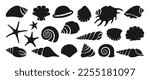 Sea shell sink stencil stamp set. Ocean exotic underwater seashell conch aquatic mollusk, sea spiral snail marine starfish seal brand collection. Tropical beach shells aquatic design illustration