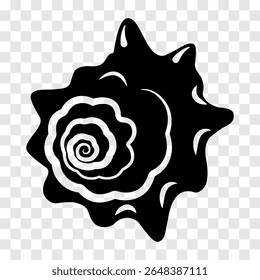 Sea shell, spiral. Silhouette, abstract drawing by hand. Black on white background, vector.