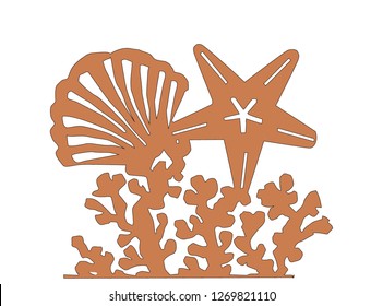 Sea shell and star pattern isolated on white background. Wedding beach pattern invitation cards gift. laser cut pattern. sea star shell pattern vector illustrationn.