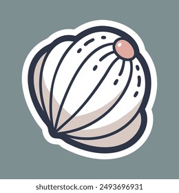 Sea shell sticker with white outline. Vector illustration