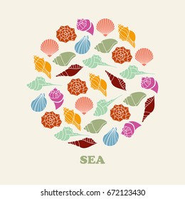 Sea shell vector illustration of color silhouettes