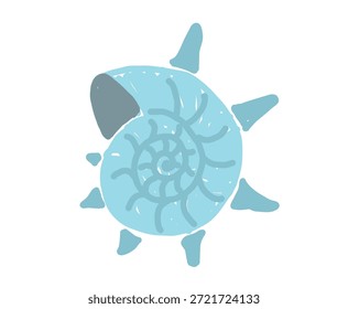 Ilustración vectorial de concha de mar, objeto marino imperfecto dibujado a mano en estilo de dibujos animados ingenuo