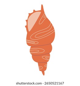 Sea shell, vector illustration isolated on white background. Hand drawing of saltwater seashell, clam, conch