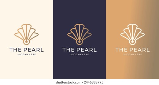 Sea shell vector logotype. Opened shell with purple inside. Great logo for beauty shop, see food restaurant, jewelry, cosmetics.