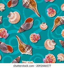 Sea shell vector seamless pattern