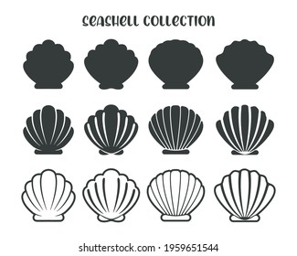 Sea Shell Vector Silhouette Isolated on white background.