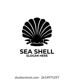 Sea Shell with water splash on black color logo design vector template