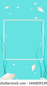 Sea shells banner frame blue background vector illustration