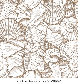 sea shells beige seamless vector background