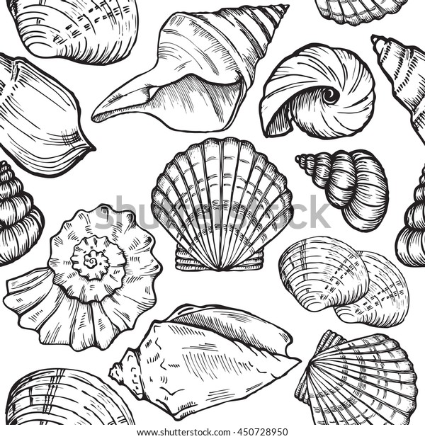 Sea Shells Black White Seamless Vector Stock Vector (Royalty Free ...