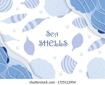 sea shells in blue and white colors - vector illustration, eps