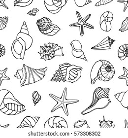 Sea shells collection. Hand drawing sketch vector illustration