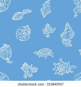 Sea shells decorative hand drawn seamless pattern