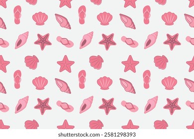 Sea shells with flip flops abstract design seamless repeat pattern