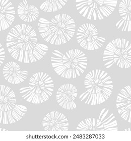 Sea shells and fossils vector seamless pattern. Summer beach hand-drawn doodle seaside print. Ocean fashion textile monochrome black and white colors. Seashore elements design for fabrics, wallpaper