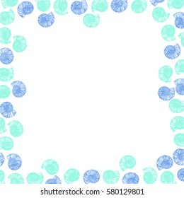 Sea shells frame. Vector sea shells border 