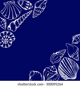 Sea shells line art hand drawn monochrome vector isolated frame