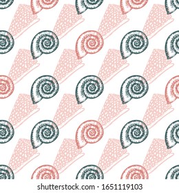 Sea Shells and Marine Animals Seamless Pattern. Vector Sketch Ocean Life Background. Summer Textile and Wallpaper Print Template.