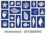 Sea Shells and Marine Life Vector Illustration Set on Blue Background
