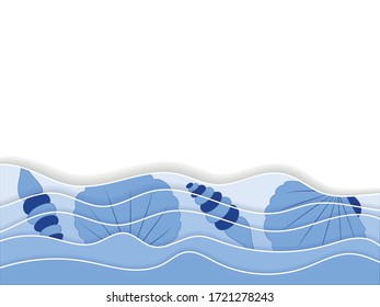 sea shells on a background cut out of paper - vector illustration, eps