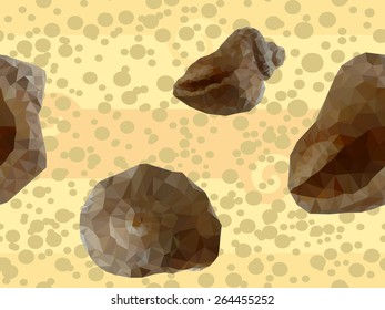 Sea shells on sand background. Seamless pattern.