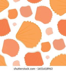Las conchas marinas sobre el patrón vectorial sin costura. Arte de línea estilizada a mano. El mejillón monocromo moderno repite el fondo de la playa. Ilustración acuática impresa para el concepto de centro vacacional de verano caliente