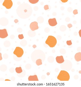 Sea shells on sand seamless vector pattern. Hand drawn line art. Monochrome scattered mussel repeat ocean bubble backdrop. Aquatic illustration all over print for hot summer vacation resort concept
