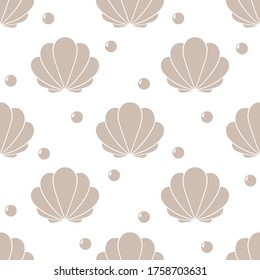 Sea shells and pearls seamless pattern. Vector illustration.