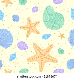 Sea shells seamless background