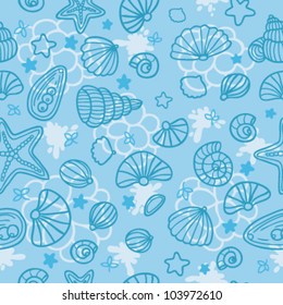 Sea shells seamless pattern - blue deep water