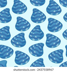 Sea shells seamless pattern. Summer marine animal background. Trendy pattern of seashells for wrapping paper, wallpaper, stickers, notebook cover. Vector ocean snail cartoon backdrop illustration.