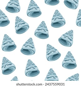 Sea shells seamless pattern. Summer marine animal background. Trendy pattern of seashells for wrapping paper, wallpaper, stickers, notebook cover. Vector ocean snail cartoon backdrop illustration.