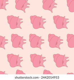 Sea shells seamless pattern. Summer marine animal background set. Vacation travel concept. Trendy pattern of seashells for wrapping paper, wallpaper, stickers, notebook cover.
