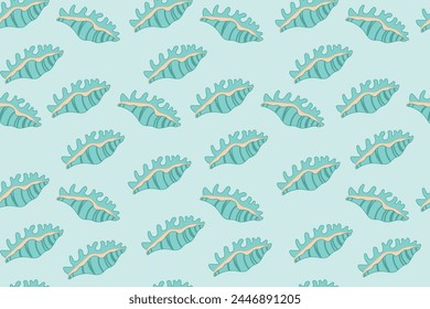 Sea shells seamless pattern. Summer marine animal background set. Vacation travel concept. Trendy pattern of seashells for wrapping paper, wallpaper, stickers, notebook cover.