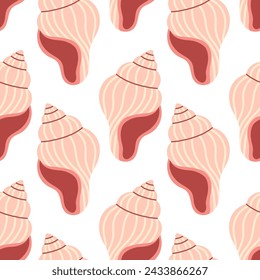 Sea shells seamless pattern. Trendy pattern of seashells for wrapping paper, wallpaper, stickers, notebook cover.