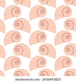 Sea shells seamless pattern. Trendy pattern of seashells for wrapping paper, wallpaper, stickers, notebook cover.